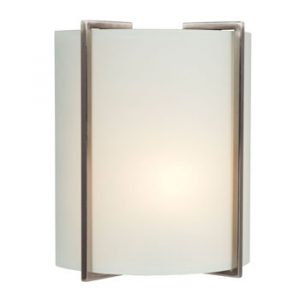10"W x 12-1/2"H x 4"E 120-277V LED Wall Sconce - Brushed Nickel with Satin White Glass